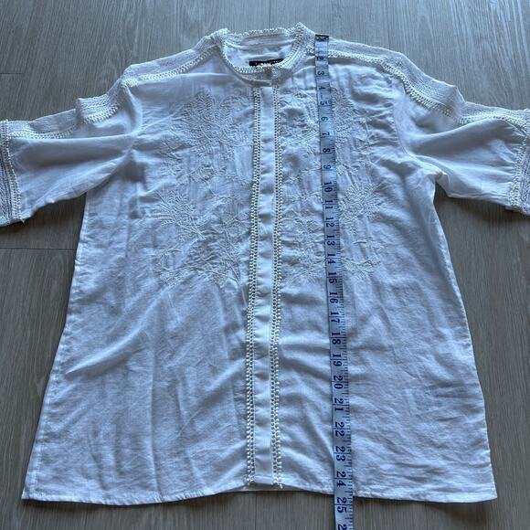 J Crew Embroidered Lace Trim Button Up Shirt In Cotton Voile Size 2 White FLAWS - Picture 5 of 16